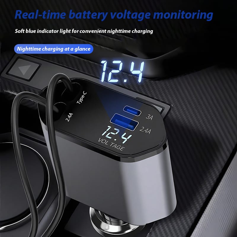 🚗⚡ شاحن سيارة سريع 4 في 1 – الحل الذكي لشحن جميع أجهزتك أثناء القيادة