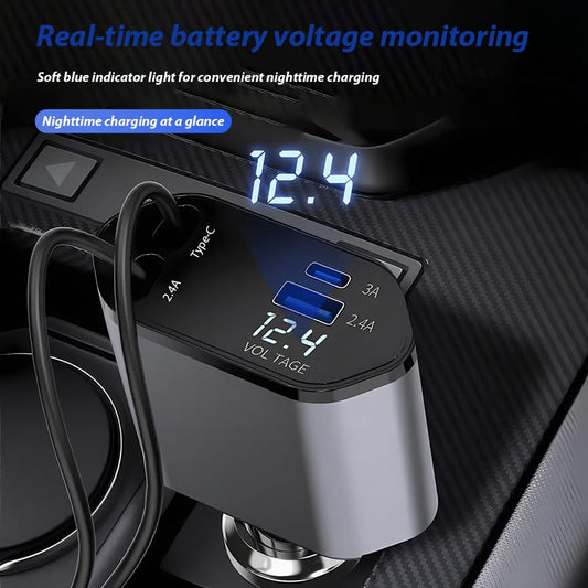 🚗⚡ شاحن سيارة سريع 4 في 1 – الحل الذكي لشحن جميع أجهزتك أثناء القيادة